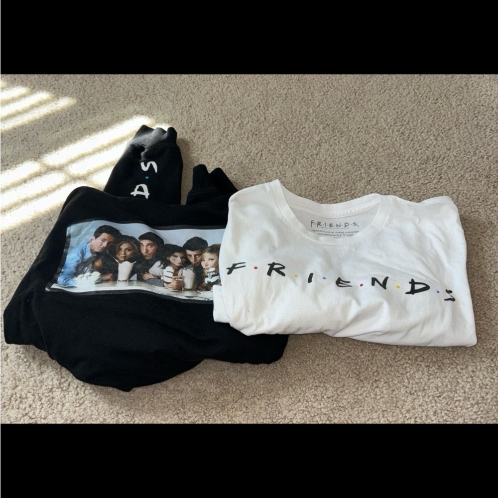 Womens Friends large white tshirt & meduim long sleeve black hoodie bundle